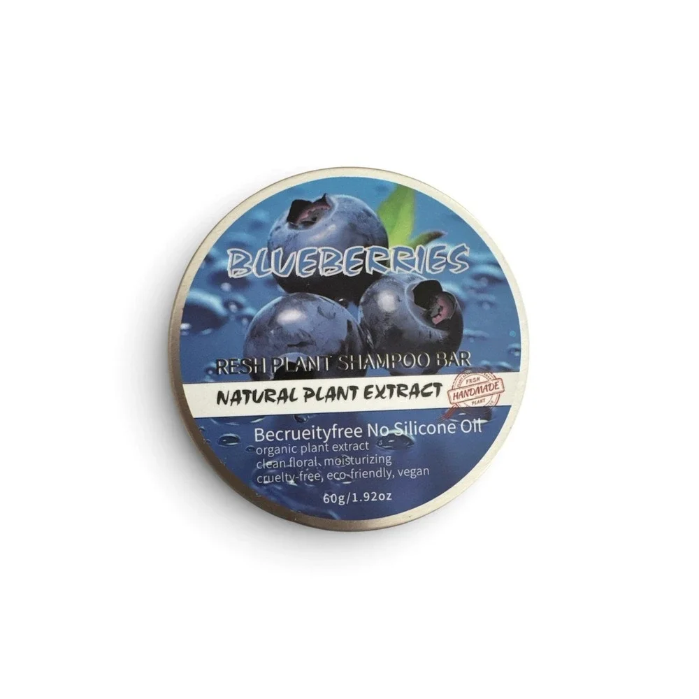 Blueberry Fresh Plant Shampoo Bar 60g Solid Hair Care Metal Tin New No Silicone